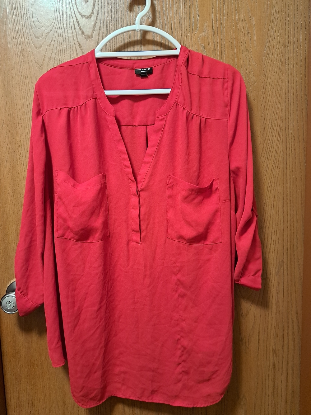 torrid Coral-Pink Split V-Neck Tunic with Patch Pockets